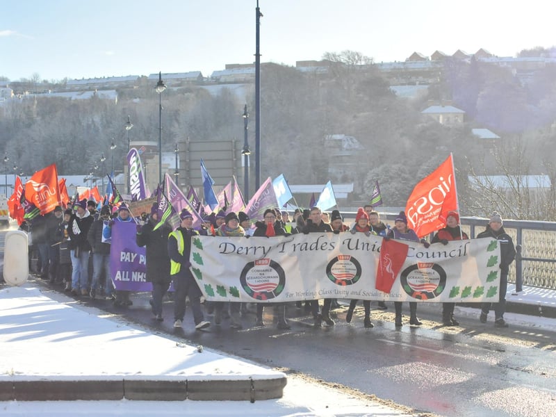 Striking public sector workers in Derry.
