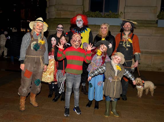 The Ramsey and Harkin families in costume for Halloween night at a previous parade in Derry. Photo: George Sweeney. DER2144GS – 012
