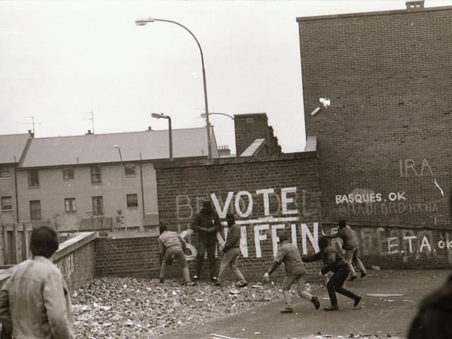 Scenes from the Bogside during rioting on August 12.