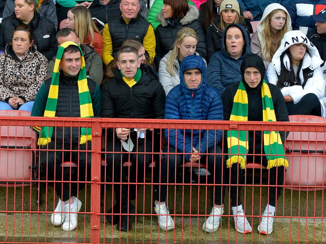 Fans of Watty Graham’s, Glen pictured at the SFC final game against Slaughtneil, in Celtic Park, on Sunday afternoon. DER2243GS – 010