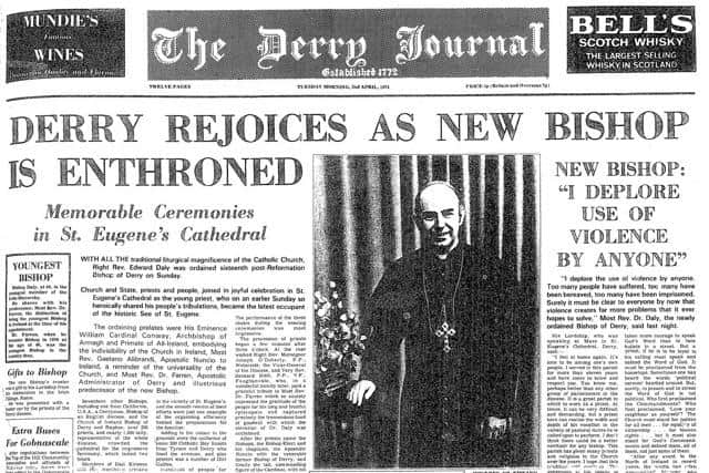 The Derry Journal covered the occasion on the front page of its Tuesday edition on April 2, under the headline, 'Derry Rejoices As New Bishop is Enthroned'.