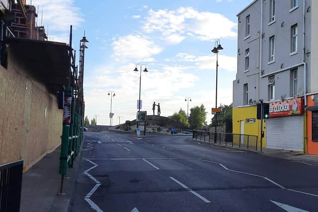 John Street. A four-month old baby narrowly avoided injury after a car drove through a red light in Derry city centre on Wednesday.