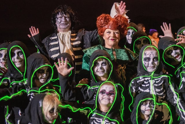 The Mayor Councillor Patricia Logue who with members of her family met with some of the Halloween Carnival Parade participants ahead of the event which the First Citizen led along the banks of the River Foyle. Picture Martin McKeown. 31.10.23
