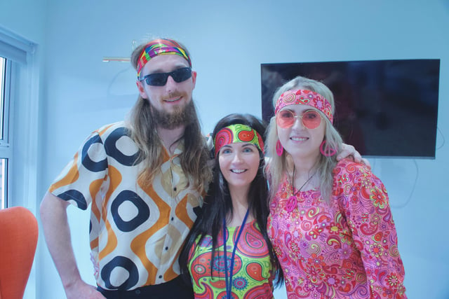 Care staff Miceál Kelly, nurse Teresa Mullan and carer Claire Fleming at the 1960s and 1970s themed party at the Oakleaves Care Centre.