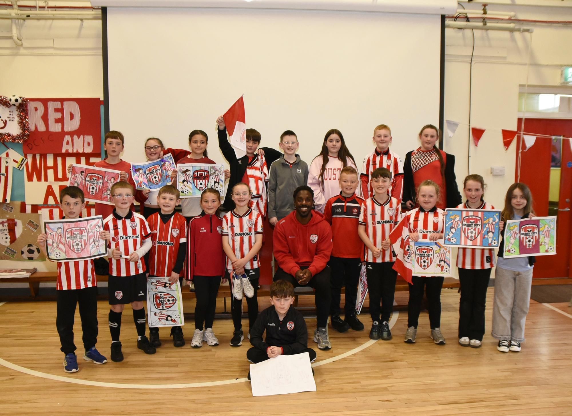 Derry City Football Player Kevin dos Santos is the special guest for Rosemount Primary Schools Red & White Day.(Photos-Kerrie Quinn, nwpresspics)