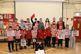 Derry City Football Player Kevin dos Santos is the special guest for Rosemount Primary Schools Red & White Day.(Photos-Kerrie Quinn, nwpresspics)