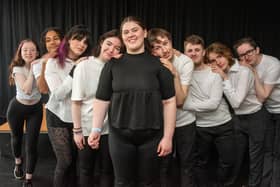 NWRC Performing Arts student Roisin Quinn (middle) picture with (l-r) Erin Quigg, Blake W Dunlop, Sasha Pater, Ash McMahon, Mark Torrence, Ciaran Gormley, Aidan McLaughlin and Shea Devine (Picture Martin McKeown) 