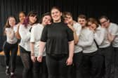 NWRC Performing Arts student Roisin Quinn (middle) picture with (l-r) Erin Quigg, Blake W Dunlop, Sasha Pater, Ash McMahon, Mark Torrence, Ciaran Gormley, Aidan McLaughlin and Shea Devine (Picture Martin McKeown) 