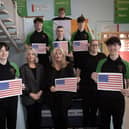 OFF TO AMERICA!. . . Mrs. Ciara Deane, Principal, St. Joseph's Boys School pictured with staff members Ciara McCallion and Melissa Grant and Year 13 students who will be heading to New York on Wednesday next for a six day visit to take part in the Loukoumi Foundation's Good Deed Summit. The students going are Tristan Doran, Jude White, Liam Collins, Harley Nixon, Kian Mitchell, Jordan Kelly and Callum Higgins. (Photos: Jim McCafferty Photography)