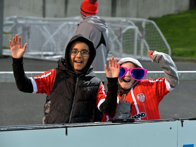Derry City fans at the Ryan McBride Brandywell Stadium for the game against Dundalk on Friday evening last. Photo: George Sweeney. DER2310GS – 038
