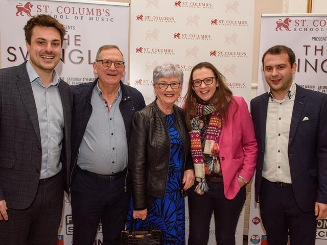 Louis Fields and Nicky Morton, founders of St.Columb’s School of Music pictured with Des and Jennifer Rainey and Deirdre Ramsay as they hosted the School’s annual Gala concert in St.Columb’s Hall headlined by the Swingles, Picture Martin McKeown.