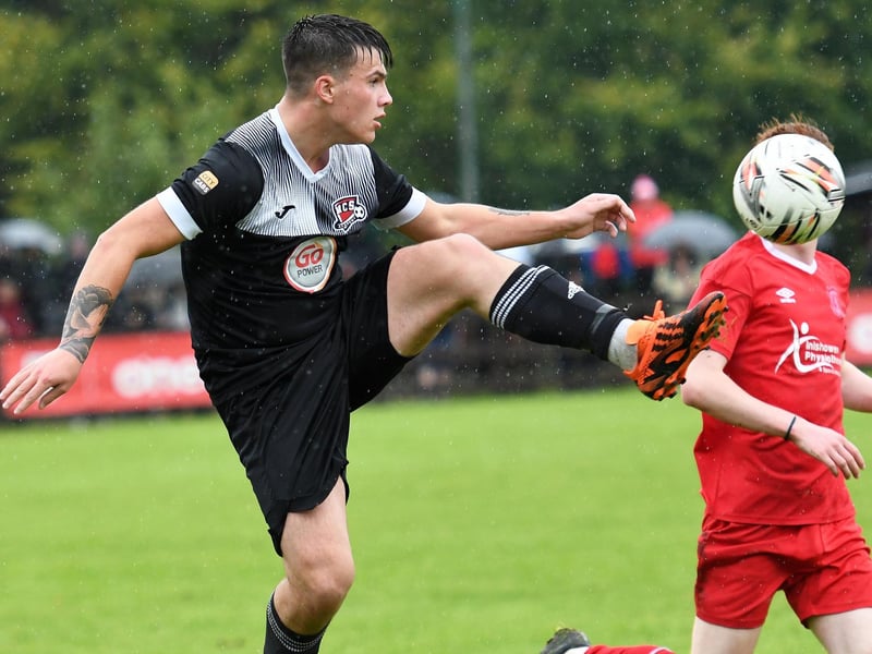 Ben Smith leaps into action for Maiden City during their O'Neills Foyle Cup Under-19's final against Carndonagh.