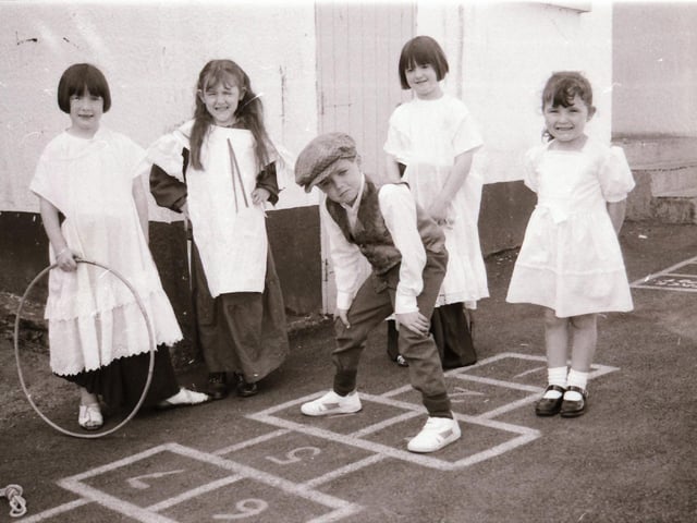 Pupils at Groarty Primary School step back in time.