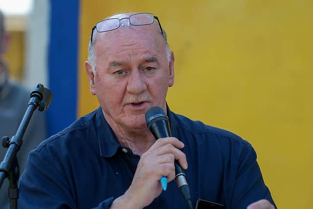 Danny McBrearty, brother of George McBrearty, speaking at a previous anniversary commemoration of his brother and Charles ‘Pop’ Maguire’s deaths. DER2122GS - 006
