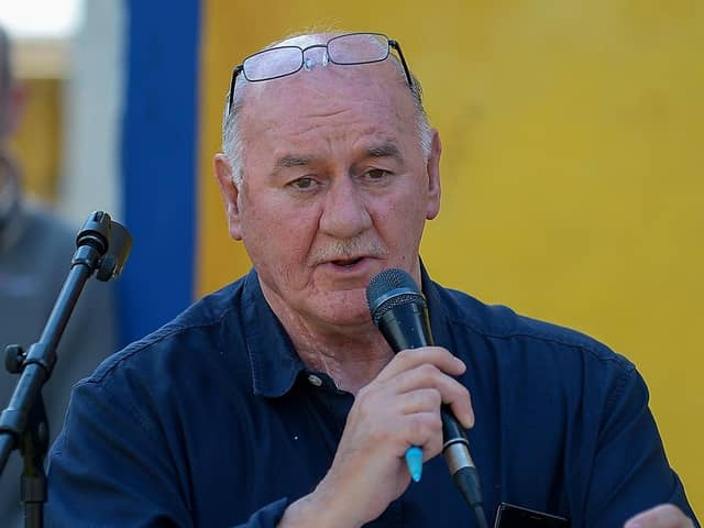 Danny McBrearty, brother of George McBrearty, speaking at a previous anniversary commemoration of his brother and Charles ‘Pop’ Maguire’s deaths. DER2122GS - 006