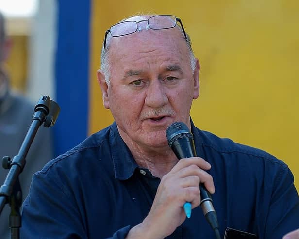 Danny McBrearty, brother of George McBrearty, speaking at a previous anniversary commemoration of his brother and Charles ‘Pop’ Maguire’s deaths. DER2122GS - 006