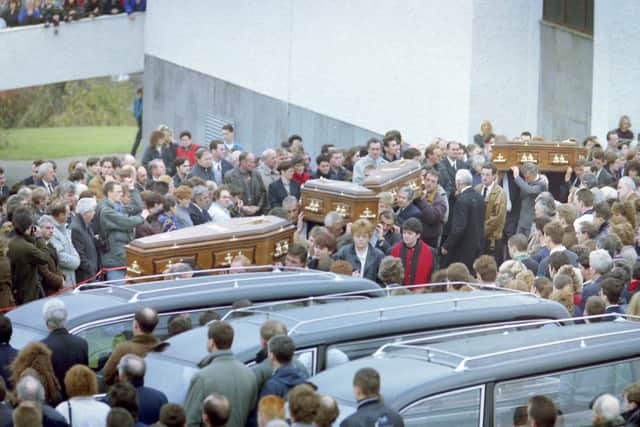 The funerals of five of the victims of the UFF massacre in The Rising Sun Bar in Greysteel took place on November 2, 1993.