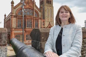 Economy Minister Caoimhe Archibald on a visit to Derry. Lorcan Doherty