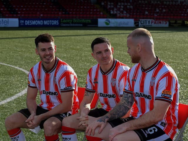Derry City’s Danny Mullen, with Ciaran Coll and Mark Connolly, is prepared to be patient.