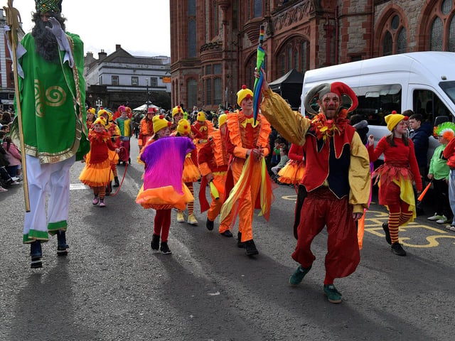 Participants in Derry’s St Patrick’s Day parade on Friday afternoon. Photo: George Sweeney. DER2311GS – 67