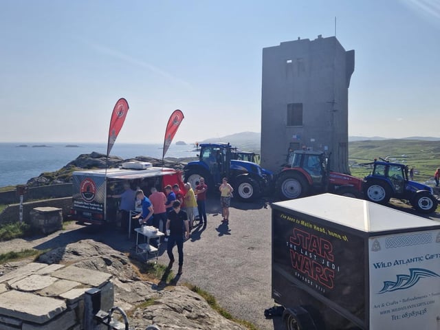 Queuing up for teas coffees, cold drinks and some fine baked goods before the epic run across Inishowen.