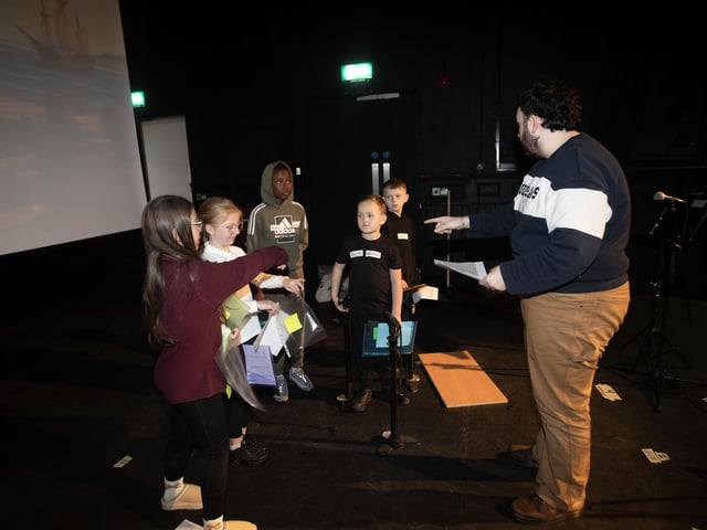 The Churches Trust's Conor Hegarty putting some of the young actors through their final paces. : .