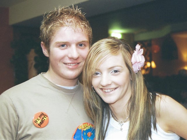 Cóilín McCourt pictured with his girlfriend Danielle Lynch at his 18th birthday party in the Argyle Arms. 290503HG8