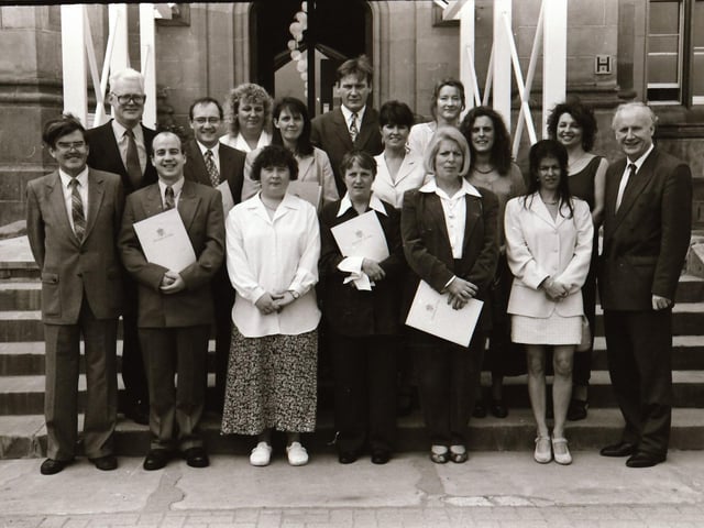 Photographs of students, professors, and proud parents during the Magee graduations in June 1995.