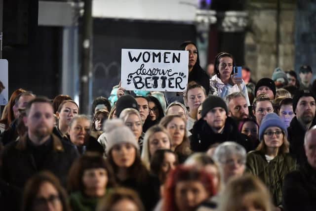 Some of the large attendance at the Rally for Womens Safety held in the Guildhall Square on Friday evening. Photo: George Sweeney
