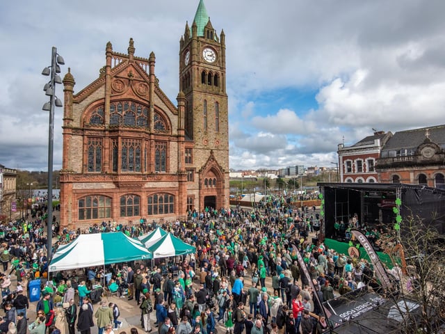 A huge crowd turned out in Guildhall Square for the annual St. Patrick's Day festivities.