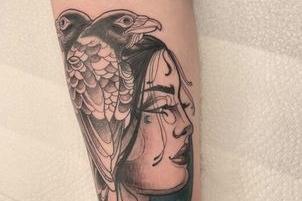 Age 25 from Springtown Road."I chose this piece because it is the piece I am most proud of and I think it shows the direction in where I want to push my work, in a Neo Traditional style.I started my apprenticeship just over a year ago now, and I’ve been tattooing people since February.Since finishing my Graphic Design & Illustration degree at university I felt a bit lost on where I wanted to start my art career. Even though tattooing always lingered at the back of my mind I never thought I could do it. But thanks to Andy and everyone at Tattoo House 76, I have been able to pursue tattooing and ever since starting my apprenticeship my love for it has just grown more and more into an obsession."