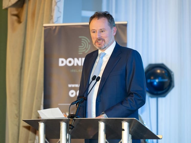 Mr. Charlie McConalogue T.D, Minister of State at the Department of Culture, Communications and Sport, with special responsibility for Sport and Postal Policy at the 2025 Tip O’Neill Irish Diaspora Awards took place on Friday evening at the Inishowen Gateway Hotel in Buncrana, honouring four exceptional members of the Global Irish community whose achievements reflect the enduring spirit and values of the Irish diaspora. Photo Clive Wasson : .