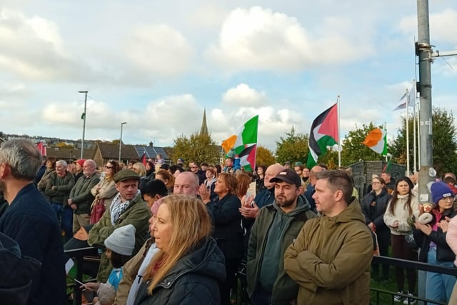 Crowds at the rally organised by the Derry branch of the Ireland Palestine Solidarity Campaign (IPSC).