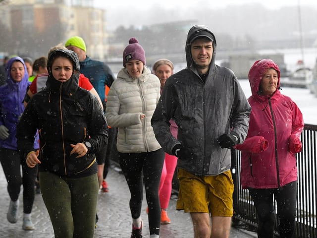 Runners brave the elements to take part in the weekly Derry City Parkrun on Saturday morning last. Photo: George Sweeney