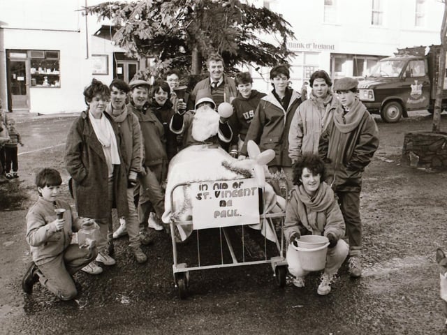 Moville Youth Club members raising money through a Bed Push for St Vincent de Paul.