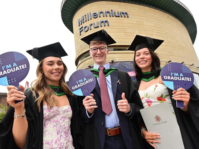 Lucy savage, Michael Rooney, and Ciara Corrigan from County Down graduating with BSc (Hons) Diagnostic Radiography & Imaging from Ulster University Derry.