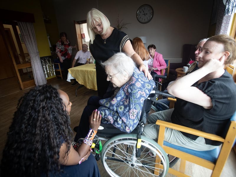 Longfield Care Home resident Dr. Bronagh McGahey in conversation with the Mayor, Lillian Seenoi-Barr during Thurday's celebrations.