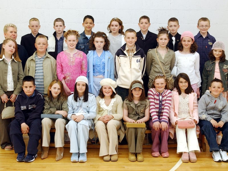 Pupils from St Therese's Primary School, Lenamore, who were confirmed in St Joseph's Church, Galliagh, by Most Rev. Dr. Seamus Hegarty, Bishop of Derry. Included is Mrs Mary Donaghey, class teacher