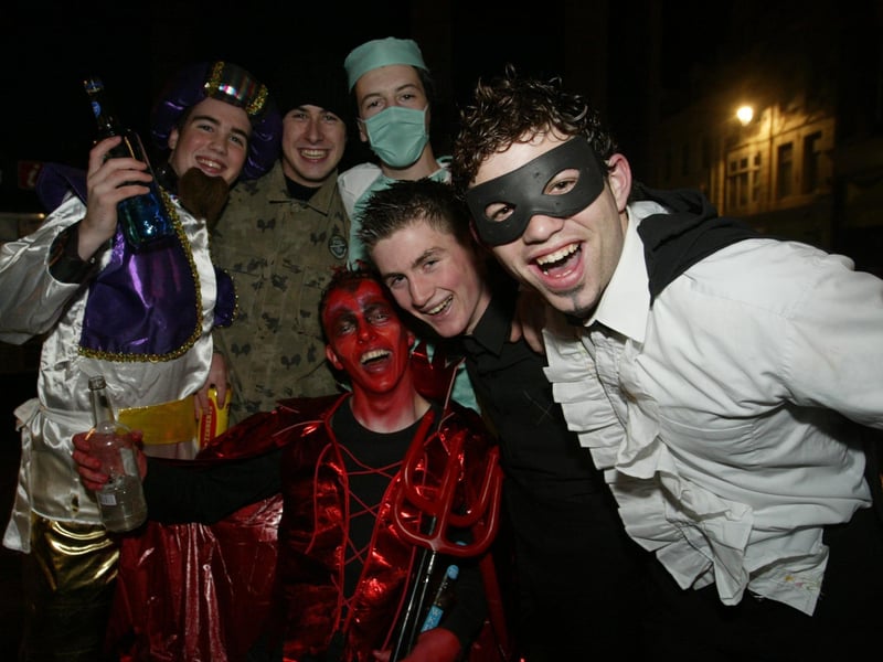 Strabane men out for the night. (0311JB55):20 YEARS ON: Halloween celebrations in Derry in 2003