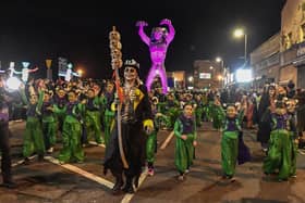Mayor Ruairí leads the ‘City of the Bones’ Halloween carnival parade back in 2025.  Photo: George Sweeney
