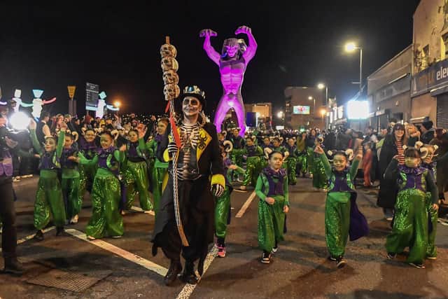 Mayor Ruairí leads the ‘City of the Bones’ Halloween carnival parade back in 2025. Photo: George Sweeney