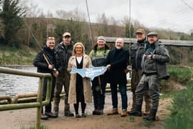 Launching the 2024 North West Angling are Kelsie Geddis, Angling and Fisheries Improvement Manager at Loughs Agency, Cllr Barney Harte, Chair of Council’s Business and Culture Committee, Stevie Munn, Irish Fly Fair, Fintan Carlin, Irish Junior Captain, Glenda Powell, Blackwater Lodge, Brendan Winters, Event Organiser, and Jarlath Winters, River Mourne Fishery.