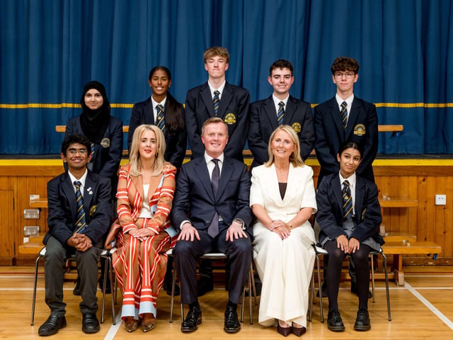 Pupils who achieved 10 or more A* grades in GCSE Examinations pictured with Professor David Hassan (Board of Governors), Mrs Brónach O’Hare (Vice Principal)& Mrs Léan Mc Shane (Senior Teacher). Lumen Christi College