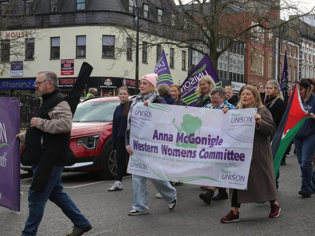 International Women’s Day march at the Diamond. (Photo - Deirdre Heaney, nwpresspics)