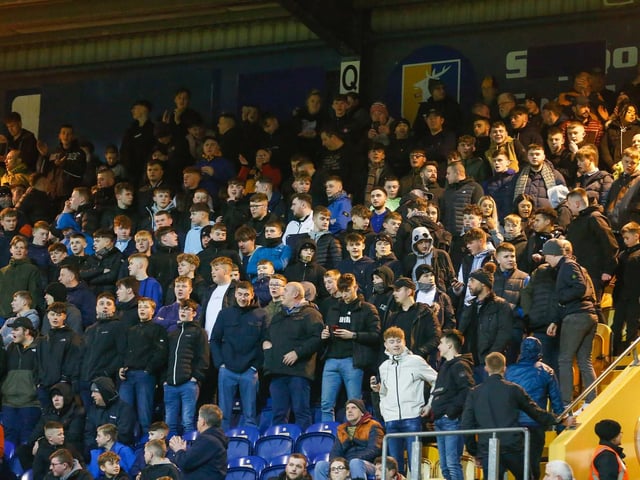 Stags fans at the One Call Stadium for the match against Colchester Utd.