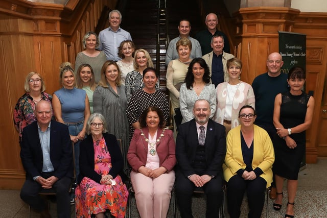 Mayor Patricia Logue with staff and volunteers from Foyle Hospice at a reception in their honour held in the Whittaker Suite, Guildhall. (Photo - Tom Heaney, nwpresspics)