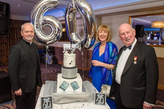 Fr. Eugene O’Hagan, Judith O’Hare and Donald Hill pictured at Londonderry Musical Society’s 60th Anniversary dinner in the White Horse Hotel. Picture Martin McKeown. 14.01.23