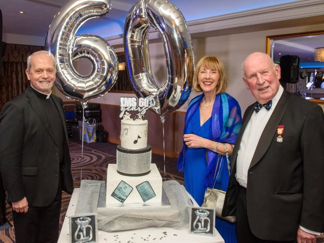 Fr. Eugene O’Hagan, Judith O’Hare and Donald Hill pictured at Londonderry Musical Society’s 60th Anniversary dinner in the White Horse Hotel. Picture Martin McKeown. 14.01.23