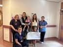 Pictured receiving the cheque at Altnagelvin Neonatal Intensive Care Unit are Sr Brown, NICU; Dr Moore, Paediatric registrar; and Sarah Wesierski Staff Nurse NICU.