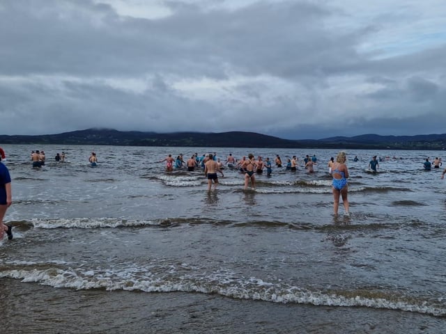 Christmas Day dippers at the annual swim at Ludden beach, Buncrana, County Donegal.